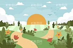 卡通手绘             - 源文件下载【酷图网】卡通手绘,四季,春夏秋冬,小清新,风景治愈,插画,联画海报