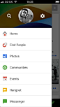 Google+ overlay drawer navigation.