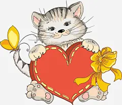彩绘猫咪高清素材 蝴蝶猫咪花篮彩绘蝴蝶结爱心插画猫 免抠png 设计图片 免费下载