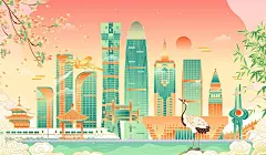 山东济南城市建筑矢量插画插画