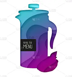 茶壶轮廓。剪纸艺术风格设计。御茶菜单设计
