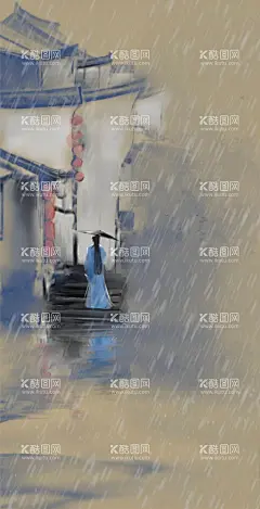 烟雨客  - 源文件下载【酷图网】古风插画,手机屏幕,古诗插画,国风插画,烟雨