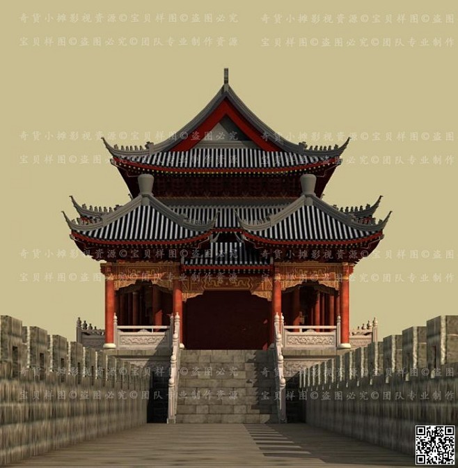 城门楼明清建筑仿古代建筑 古建筑 斗拱 城门 城墙3dmax模型 - 3d场景道具素材 - 游戏3d模型素材网 - www.cgmoxin.com