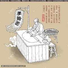 手擀面 面条 挂面 擀面条 刀切面 面馆 面食文化 手绘插画 插图壁画 传统工艺 包装设计 古代人物 老字号 汤面 炸酱面