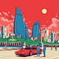 Retro Futuristic Utopia Illustrations by Orkhan Isayev | Moss and Fog : A stylish illustration series exploring cities in a retro-futuristic light.