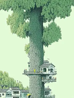 治愈系插画｜古树庇护所 - 小红书