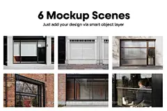 店面店铺餐厅橱窗玻璃模型品牌logo标识广告展示设计贴图ps样机素材模板 6psd素材