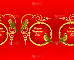 情人节卡,鸟类,背景,绘画插图,文字,矢量,水平画幅,小的,黄金,复古