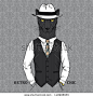Fashion Illustration of Panther dressed in Vintage Style, Retro Chic, Vector Image - stock vector