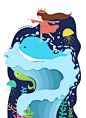 香沫咖啡奶茶原创插画童梦系列之《海底奇遇记》
这次的梦里有海豚，有成群的小鱼儿，有可爱的水母，有跳跃的浪花，
小海豚载着萌萌，带领着鱼群会游向何方呢？