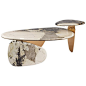 Studio Mvw Coffee / Cocktail Table - Jinye Featuring Patagonian Quartzite Asian Stainless Steel, Stone