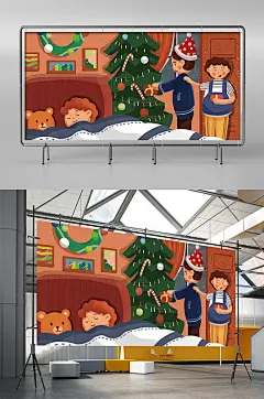 圣诞节好朋友送礼物手绘插画