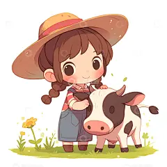 小女孩和小奶牛高清模板免费下载-趣麦麦图