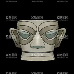 三星堆面具  - 源文件下载【酷图网】三星堆,面具,石头,传统文化,插画,
