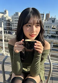 谜一样的男人：都市少女享受咖啡时光，阳光洒满的午后#美女人像群# #高清美女# #壁纸# #手机壁纸# #二次元# #头像#