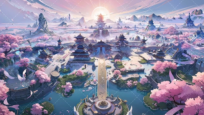 绘梦工坊丨AI仙侠背景《落樱宫》