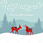 复古的圣诞贺卡邀请与驯鹿在下雪的冬天森林中，矢量图