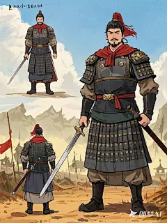 儿童启蒙简笔漫画，古风将军，人物全身正视、侧视、背视三个角度 (1)