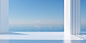 Table top, sky, sea, light blue background, minimalism, photorealism, vista, 3D rendering, HD 32K,