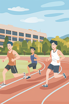 AI数字艺术扁平风校园运动会人物插画