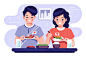 People with food collection illustration