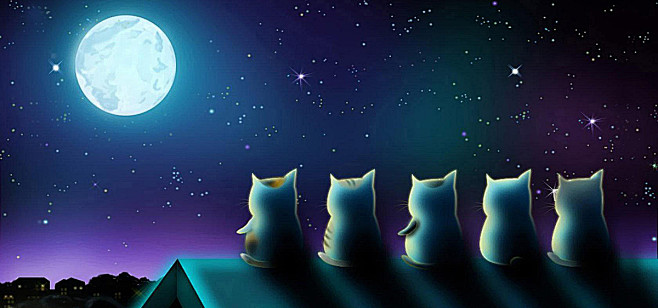 淘宝中秋节,卡通手绘,夜色星空,月亮,相...