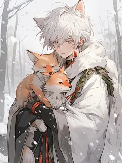 雪中狐妖 | 动漫男生头像壁纸插画素材古风