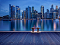 water cityscapes night skyscrapers artwork long exposure rivers walkway cities Wallpaper