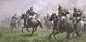 Hussar Charge, Nick Gindraux : Here is something I have been working on and off for the past few days.  Some Prussian hussars charging into the black powder smoke.