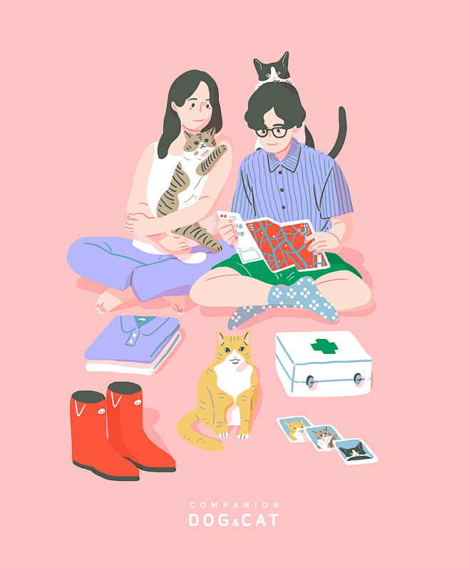 欢度时间 淡彩手绘 萌宠狗狗  休闲生活...