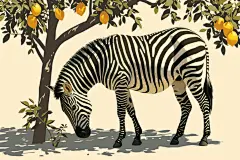 斑马和植物手绘图片