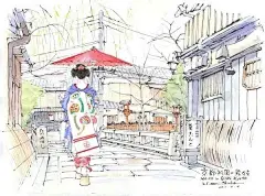 她身穿白地橙色蝶鳥花樣的單衣，高高地系著黑緞里、染花緞子面的晝夜帶，腳穿連花街也少見的漆色高木屐，脖子上擦了一層官粉，手拿濕手巾，看去像是早浴回來的樣子。從花街回來的小夥子們看見她這姿容，都說：“真想看看她三年後的風姿哩！” 
《青梅竹馬》 樋口一葉 ​​​​