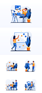 Illustrations : Work & Office illustrations that help communicating various working environment tasks and office life. Carefully crafted clean & aesthetic designs with extra attention paid to the smallest details. 15 Unique Illustration variations