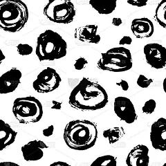 向量无缝模式。用画笔圈抽象背景。单色手绘纹理。黑色的颜色。田庄的油漆斑点斑斑。条纹，中风，学校和青少