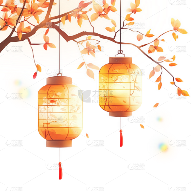 中秋节桂花灯笼插画免抠元素