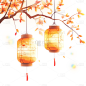 中秋节桂花灯笼插画免抠元素