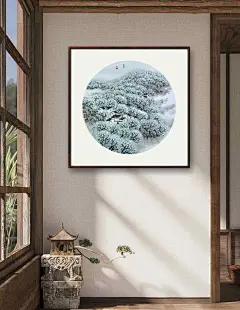 名家手绘春夏秋冬客厅沙发新中式国画风景画斗方四联画高档定制-淘宝网