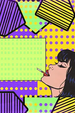 抽烟红唇女郎波普风组线条创意卡通背景