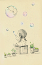 【小女孩与小兔子的治愈系手绘插画】