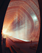 3D abstract big fog lighting mood museum rays smoke tall