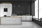 3d rendering modern loft black kitchen and dining room