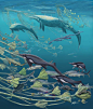 《贵州三叠纪关岭生物群复原图 》 Brian Choo 鱼龙 海龟 肉鳍鱼 鲨鱼