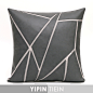 藝品|灰色几何图案皮革拼接方枕|现代简约风格抱枕样板房样板间