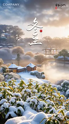 冬至唯美大气节日简约节气插画海报