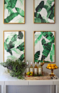 Set of banana leaf prints by The Aestate in brassy frames: 