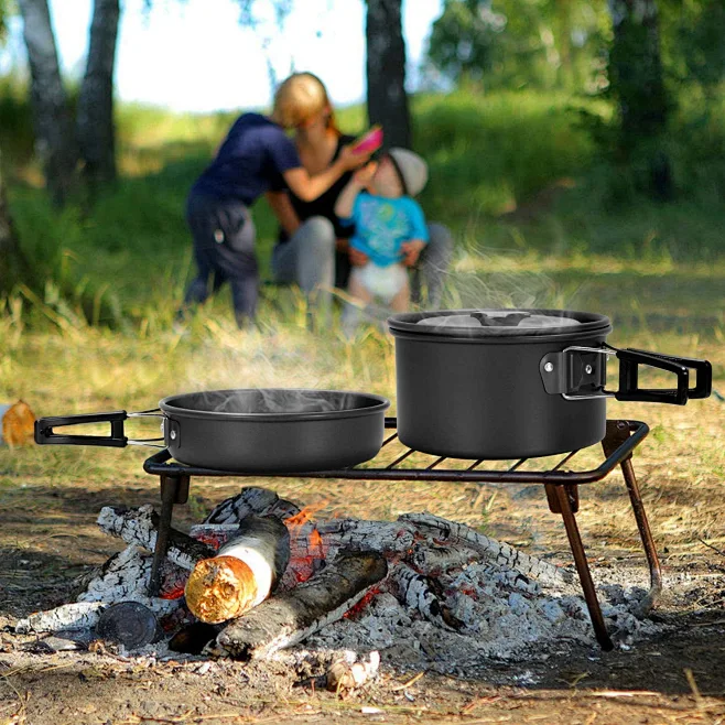 Lixada Camping Kookgerei Set Lichtgewicht Draagbare Braadpan Waterkoker Bekers Lepel Vork Snijder voor Picknick Wandelen
