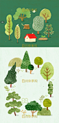 小清新竞赛分析图PSD植物景观建筑效果图插画植物配景树PS素材-淘宝网
