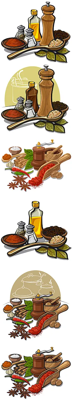 手绘香料调味料矢量素材