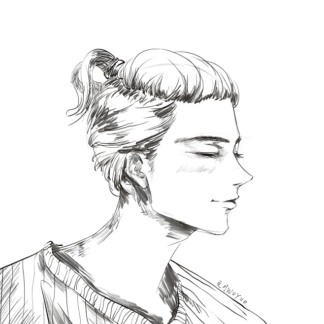 线稿人物男子美男头像侧脸黑白无月