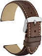 WOCCI Vintage Leather Watch Bands with Stainless Silver Buckle, Replacement Strap 14mm 16mm 18mm 19mm 20mm 21mm 22mm 23mm 24mm